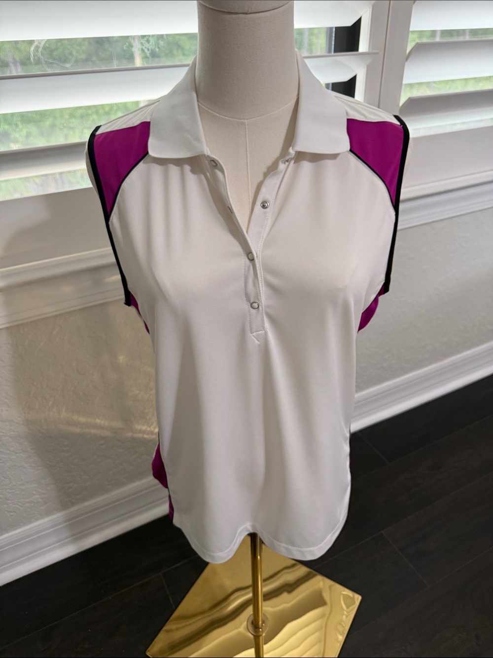 EP Pro White Sleeveless Golf Tennis Polo with Magenta and Black Trim